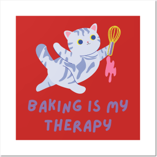 Cute Funny Cat Shirt Kitten Baking Is My Therapy Posters and Art